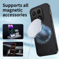 lthmy for Xiaomi 17 Casing Carbon Fiber Leather Phone Case Bracket Shockproof Stand Holder Hard Back Cover.