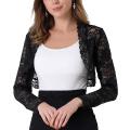 Women Floral Lace Cardigan, Adults See-through Scalloped Long Sleeve Crop Tops (Black, White, Red). 