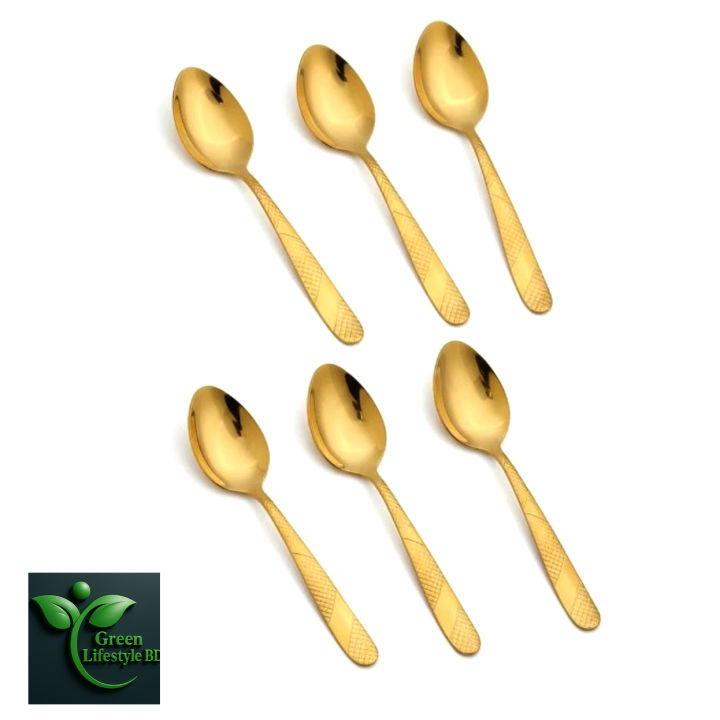 Luxury Gold Color 6 Piece Tablespoon Stainless Steel Spoon Set - Elegant And Durable Cutlery Set