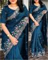 Navy blue color Indian white gold Georgette embroidery saree. 