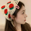 French Pastoral Style Sweet Knitted Crochet Triangle Hair Scarf Fashion Strawberry Daisy Flower Shape Headband Beach Vacation Hair Accessories 1Pcs.