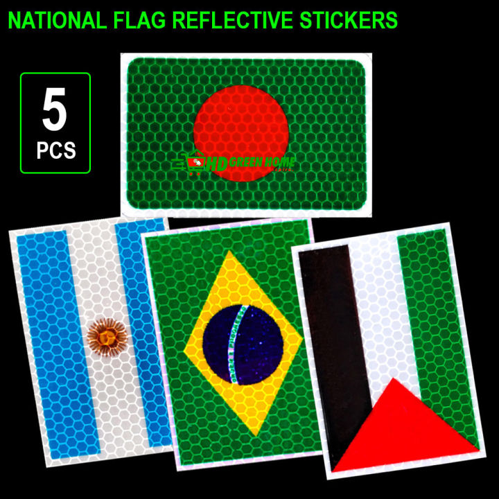 5 pcs x Reflective Flag Sticker Self Adhesive Bangladesh Argentina Brazil Palestine Country National Flag Stickers