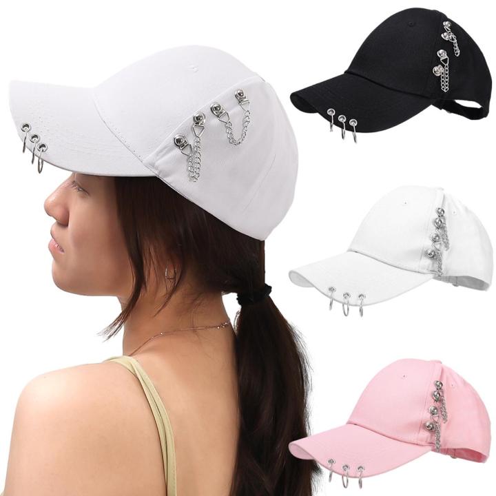 Hat Female Korean Version Of The Personality Of The Chain Iron Ring Duck Tongue Cap Students Outing Baseball Cap Versatile Spring And Summer Sun Hat