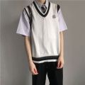 Three-Piece Set-College WinddkUniform Men's Sweater Vest Male Student TrendjkKnitted Sleeveless Sweater Shirt. 