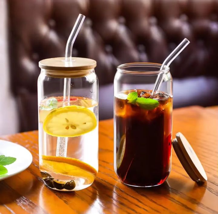 550ml Glass Cup With Lid and Straw Transparent Bubble Tea Cup Juice Glass Beer Can Milk Mocha Cups Breakfast Mug Drinkware 1Pcs