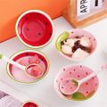 Large Cereal Bowl Scoop Watermelon Strawberry Shaped Hand Painted Ramen Spoon Long Handle Cute Kitchen. 