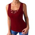 Summer Solid Color Women Clothing Cross Strap Round Neck Selveless Casual Loose Tank Top Vest Tops. 