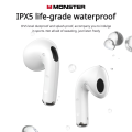 Monster N-lite 208 Wireless Headphones TWS HiFi Stereo Bluetooth 5.4 Earphones with Mic Call Noise Reduction IPX5 Waterproof. 