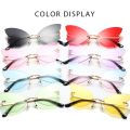 Vintage Rimless Butterfly Shape Sunglasses Streetwear Women Luxury Funny Pink Sun Glasses Shades UV400 2022 Brand Designer SG031. 