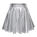 Womens Laser High Waist Mini PU Leather Skirt Club Party Dance Shiny Holographic Skirts Harajuku JK Metallic Pleated Skirt. 