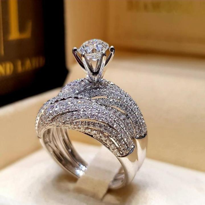 HOYON%2018K%20White%20Gold%20Color%20Diamond%20Style%20Ring%20Set%20For%20Women%20Fine%20Luxury%20925%20Sterling%20Silver%20Color%20Moissanite%20Wedding%20Jewelry%20-%20Image%208