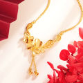 Ancient method sand gold twin flower clover flower leaf necklace does not fade for a long time, niche temperament design jewelry women's wholesale. 