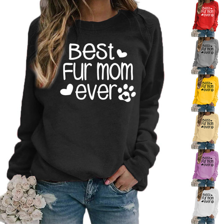 跨境欧美外贸货源 Best Fur Mom Ever印花圆领长袖卫衣女士欧码 | Daraz.com.bd