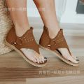 2021 spring summer new Europe and the United States foreign trade plus size rhinestone studded shoes beach toe flat sandals women factory wholesale.