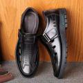 2022 Summer Soft Leather Shoes Quality Men's Fashion Hollowed  Leather Sandals Breathable Man Casual Shoes Father Sandal. 