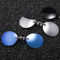 【VisioN Shop】SilverClipUVLAIK Mini Clip Nose Men UV400 Round Sun Glasses Hacker Empire Matrix Morpheus Rimless Sunglasses. 