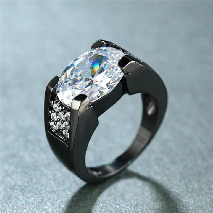 Luxury Male Female White Zircon Stone Ring Vintage 14KT Black