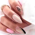 24pcs false nails with almond head French artificial nails with glue Long Paragraph Manicure full cover Stiletto press on nails.