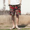 men's linen shorts Japanese Casual Shorts Men Drawstring Printed Streetwear Mens Shorts Summer Men Shorts Cotton Linen Clothes. 