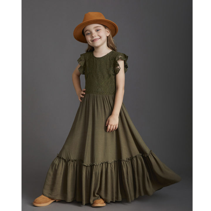 GC%20Girls%20Short%20Sleeve%20Lace%20Applique%20Dresses%20Casual%20Zipper%20Solid%20Color%20Long%20Skirts%20Summer%20Maxi%20Dress%20For%20Ceremony%20-%20Image%2010