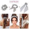 Silk Hair Scrunchies, Hair Scarf with Flower Pattern, Stripe Printed Hair Band For Woman 1 Pcs. 