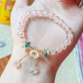 Korean New Sweet Daisy Flower Bracelet For Women Colorful Crystal Beaded Elastic Rope Bracelets Girl Party Wedding Jewelry Gifts.