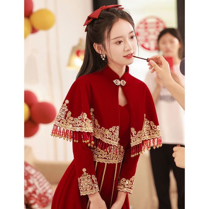 Chinese%20Toast%20Gown%20Winter%20Bride2023New%20Red%20Simple%20Style%20Xiuhe%20Engagement%20Dress%20Women%20-%20Image%207
