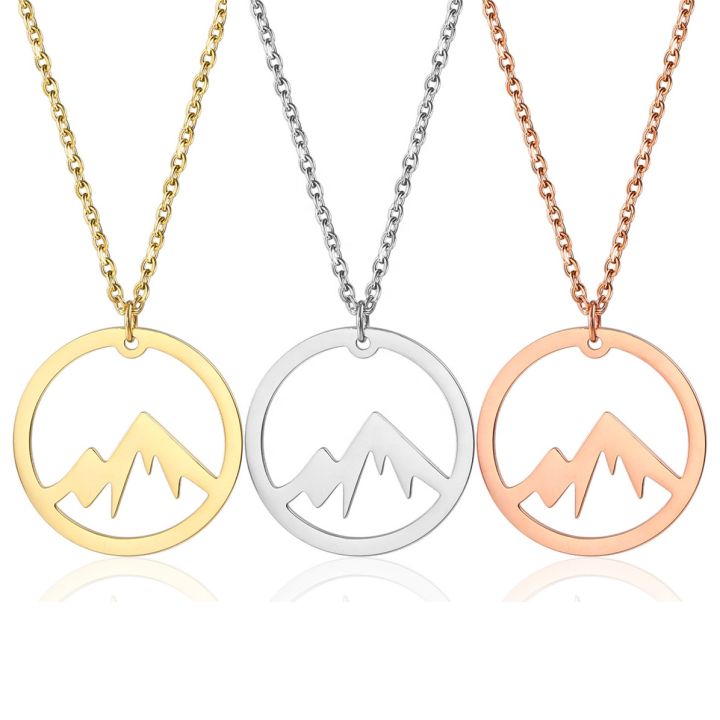 Dainty Non Tarnish 18K Gold Silver Plated Stainless Steel Women Circle Peak Mountain Range Pendant Necklace Jewelry