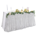 6Ft Table Skirt for Round Rectangle Square Table Sequin Tablecloth for Birthday Party Family Baby Shower Durable Silver.
