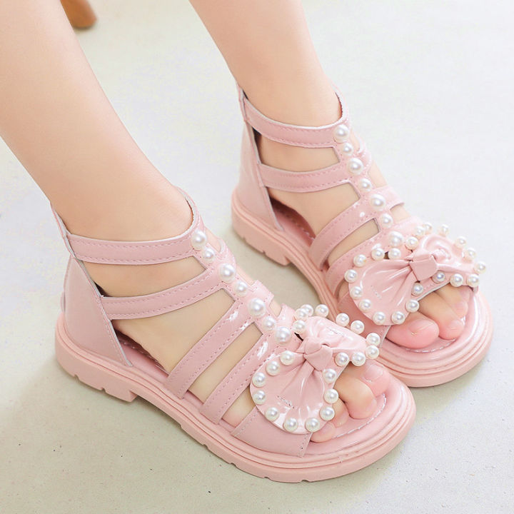 Girls Sandals Summer Fashion Princess Shoes Summer 2023 New Styles for Medium and Big Kids Exposed Little Girls Student Roman Shoes