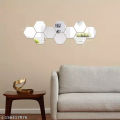 Hexagon Acrylic Mirror Wall Decor Set of 12 Silver Plastic Mirrors for Home Interior Design. 