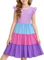 Kids Girls Summer sweet Dresses with Short Sleeve A-Line design and Tiered Midi Casual Sundress Size 0-12 Years old childrens. 
