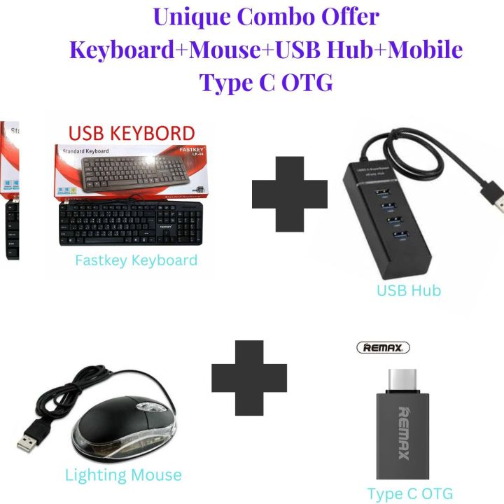Unique Combo Offer Keyboard + Mouse + Usb Hub + Mobile Type C Otg - Complete Solution To Your Connectivity Needs Perfect For On-The-Go Users