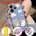 With tempered glass for casing Infinix Smart 8 Tecno spark go 2024 hot 40I spark 20 spark 20C 5G 2023 phone case back cover softcase shockproof cover new design aesthetic cartoon bear ddmxx01. 