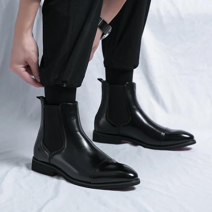 Luxury%20Brand%20Men's%20Chelsea%20Boots%20New%20Outdoor%20Red%20Sole%20Square%20Shoes%20Handmade%20Toe%20Business%20Ankle%20Boots%20for%20Men%20Dress%20Boots%202024%20BunnyGarden%20-%20Image%203