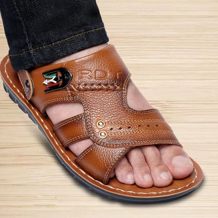 Genuine Leather Men Sandals Male Summer Shoes Outdoor Casual Sandals Cowhide Beach Shoes Two Uses Men's sandals Slippers