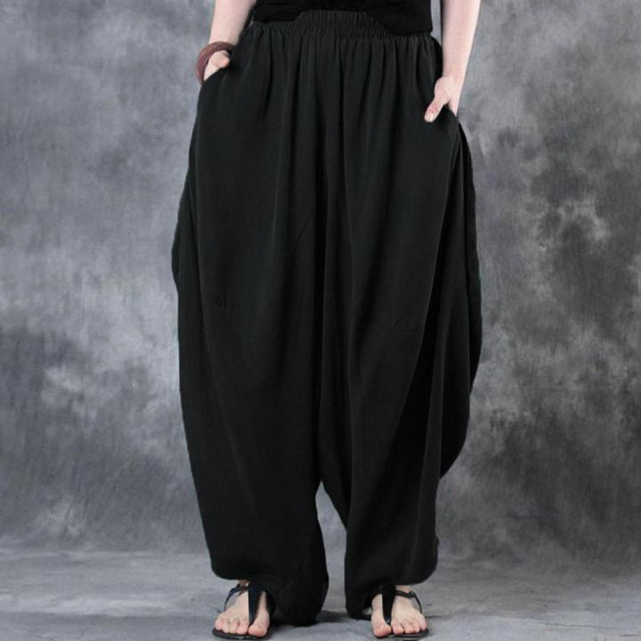 Elastic Waist Baggy Harem Trousers Summer Elastic Waist Loose Wide