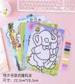 Children's graffiti painting 6 -color watercolor painting square night market booth filled color painting - 2pcs printing paper. 