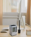 Pen Holder with Digital Watch - Silver Cube Desk Pen Stand With Digital Clock (Temperature , Alarm & Calendar) | smart pen holder.