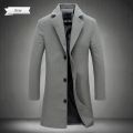 2023 Spring and Autumn Long Cotton Coat New Wool Blend Pure Color Casual Business Fashion Men's Clothing Slim Windbreaker Jacket. 