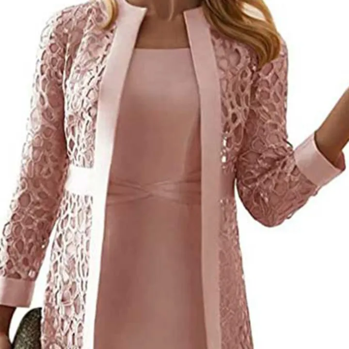 Women%20Outfit%20Solid%20Color%20Lace%20Cardigan%20Long%20Sleeve%20Knee-length%20Dress%20Coat%20Set%20for%20Office%20Coat%20+%20Vest%20Dress%20Female%20Two-Piece%20Suit%20-%20Image%208