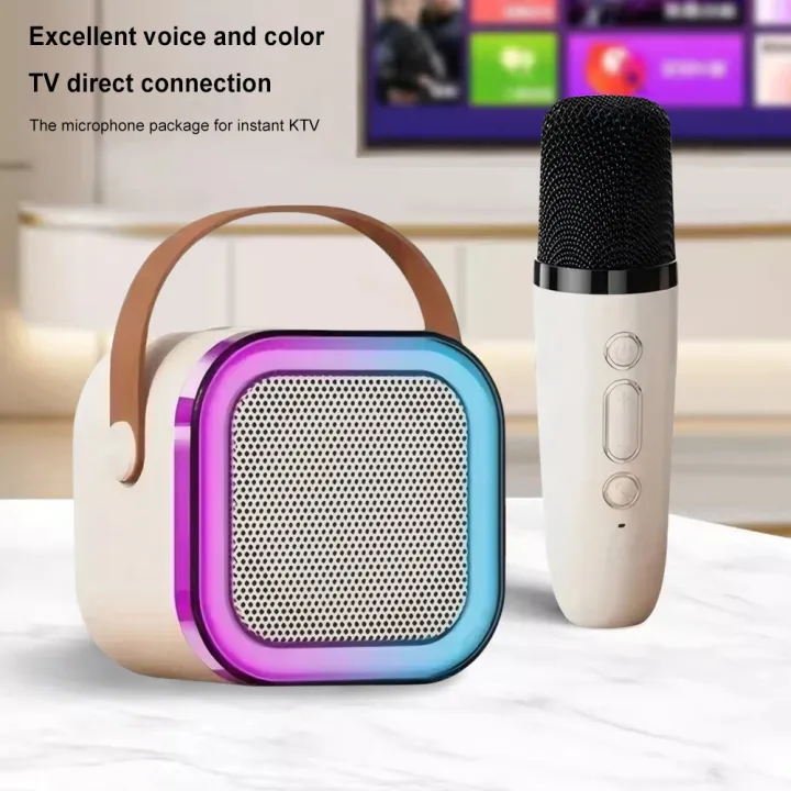 K12%20Portable%20Karaoke%20Machine%20Bluetooth%205.3%20Speaker%20System%20with%201-2%20Wireless%20Mic%20Mini%20Home%20Theater%20Speakers%20Adjustable%20LED%20Lights%20-%20Image%205