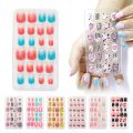 【The road to happiness Store】24PCS/Lot Candy False Nail Tips Press On Cartoon Full Cover Kid Glue Self Fake Nails Art for Girls.