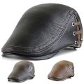Fashion PU Leather Caps Windproof Man Beret Bandage Hat Spring Flat Cap Casquette Warm Side S Boina Masculina.