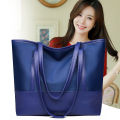 Cross-border new women's tote bag 2021 Korean version large-capacity shoulder bag, Oxford cloth spliced soft leather handbag.