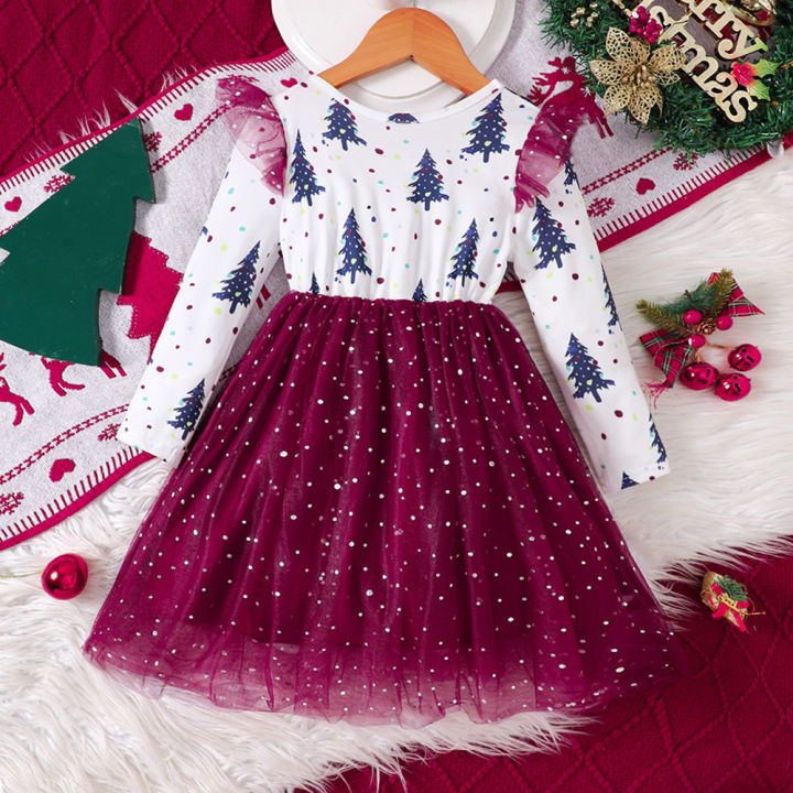 Kids%20Christmas%20Dress%20for%20Girls%20Clothes%20Autumn%20Winter%202024%20New%20Child%20Casual%20Print%20Long%20Sleeve%20Mesh%20Patched%20Princess%20Dress%202-8Y%20-%20Image%202