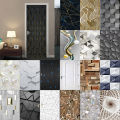 3D Geometric Door Stickers Home Decoration Black and White Abstract Lines Whole Door Mural Cover Self-adhesive Living Room. 