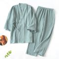 Women relax wear Pajama Robe Sets Cotton crepeTops+ Pants 2 Pieces Sets Casual Trouser Home wear Suits Nightgown. 