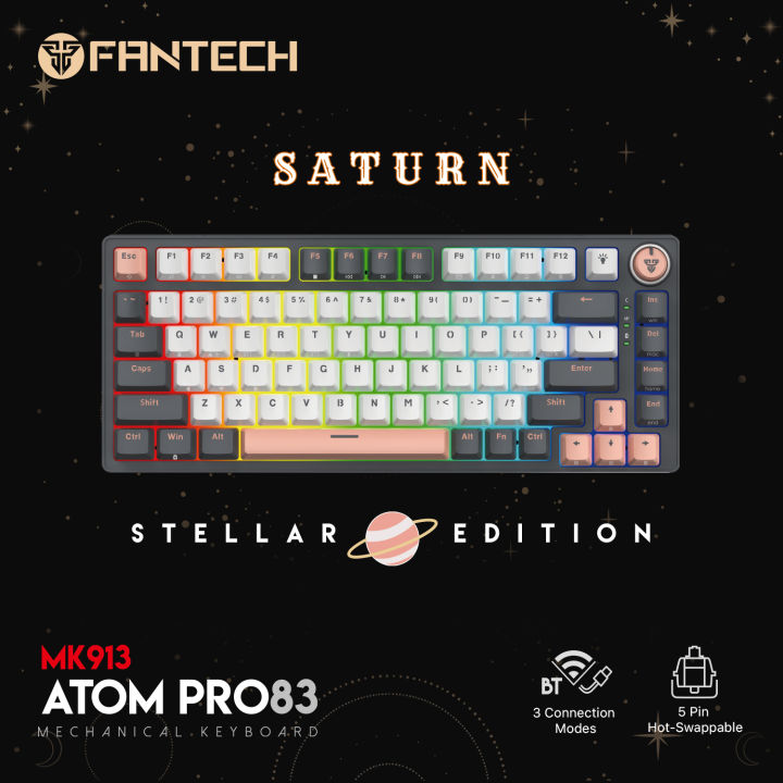 FANTECH MK913 ATOM PRO83 RGB Mechanical Gaming Keyboard Mercury Black & Saturn Grey Layout Red Switch & Blue Switch