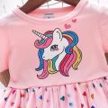 2023 New Summer Girls Dress Cotton Cartoon Unicorn Splicing Mesh Party Princess Dresses For 2-6 Years Girls Birthday Clothes.